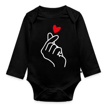 Heart Hand Sign Symbol K-pop K Drama Korea - Organic Longsleeve Baby Bodysuit - black - Front