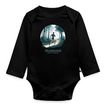 La course à pied est ma thérapie – Courir dans la nature - Body Bébé bio manches longues - noir - Devant
