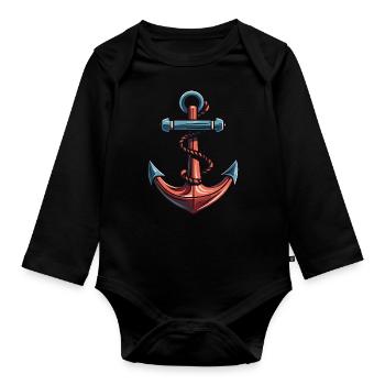 Anker Symbol Hafen - Baby Bio-Langarm-Body - Schwarz - Vorne