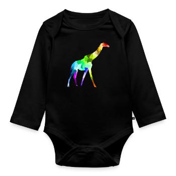 Bunte Regenbogen Giraffe Tiere Polygon - Baby Bio-Langarm-Body - Schwarz - Vorne