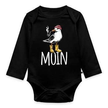 Möwe - Moin - Nordsee - Geschenk - Baby Bio-Langarm-Body - Schwarz - Vorne