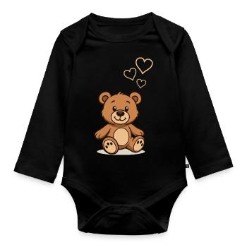 teddybaer comic love - Baby Bio-Langarm-Body - Schwarz - Vorne