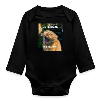 ME REALIZING IT'S MONDAY – Red Cats Memes - Organic Longsleeve Baby Bodysuit - black - Front