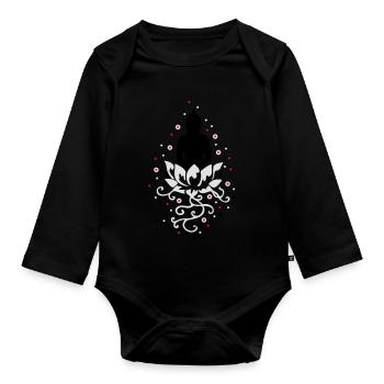 Buddha sitzt auf einer Lotusblüte und meditiert - Baby Bio-Langarm-Body - Schwarz - Vorne