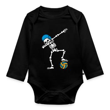 DAB DABBING Skelett Wasserball Halloween - Baby Bio-Langarm-Body - Schwarz - Vorne