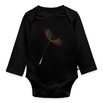 bunter und filigraner Löwenzahn Samen (Pusteblume) - Baby Bio-Langarm-Body - Schwarz - Vorne