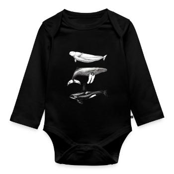 Beluga-Delphin, Buckelwal und Buckelwal - Baby Bio-Langarm-Body - Schwarz - Vorne
