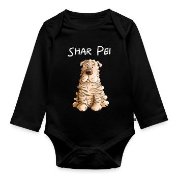 Happy Shar Pei I Folding Dog I Dog - Organic Longsleeve Baby Bodysuit - black - Front