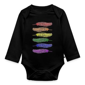 Feathers Rainbow - Organic Longsleeve Baby Bodysuit - black - Front