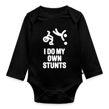 Lustige Rollstuhlbasketball I do my own stunts - Baby Bio-Langarm-Body - Schwarz - Vorne