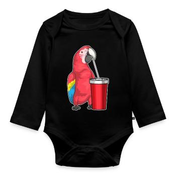 Papagei Becher to go - Baby Bio-Langarm-Body - Schwarz - Vorne