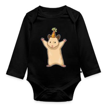 Chapeau de fête d’anniversaire de hamster - Body Bébé bio manches longues - noir - Devant