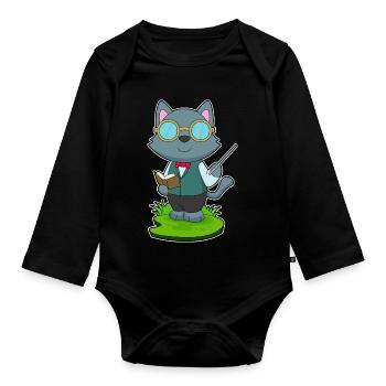 Cat Teacher Pointing Stick School - Organic Longsleeve Baby Bodysuit - black - Front
