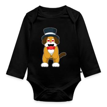 Mariage avec le marié chien avec haut-de-forme - Body Bébé bio manches longues - noir - Devant