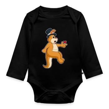 Känguru Bräutigam Zylinder Hochzeit - Baby Bio-Langarm-Body - Schwarz - Vorne