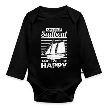 Sailing saying - Organic Longsleeve Baby Bodysuit - black - Front