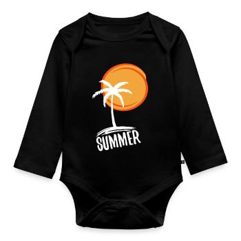 Urlaub und Sommer im Paradies (weiß) - Baby Bio-Langarm-Body - Schwarz - Vorne