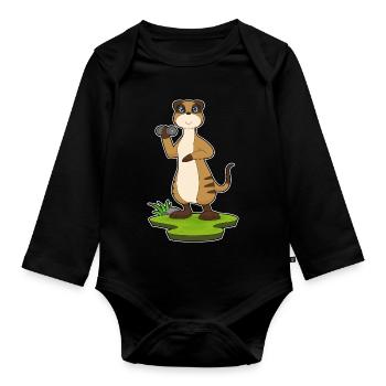 Meerkat Bodybuilder Dumbbell Bodybuilding - Organic Longsleeve Baby Bodysuit - black - Front