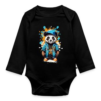 Panda Ours - Body Bébé bio manches longues - noir - Devant