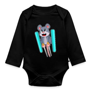 Mouse Ski Jumper Ski Winter Sports - Organic Longsleeve Baby Bodysuit - black - Front