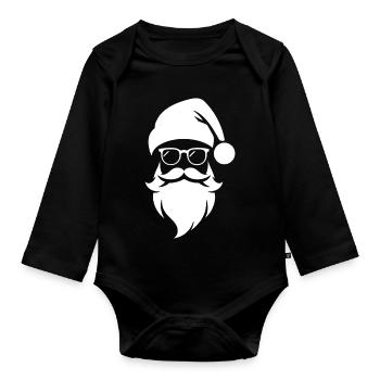 Masque de Portrait de tête de Père Noël - Body Bébé bio manches longues - noir - Devant