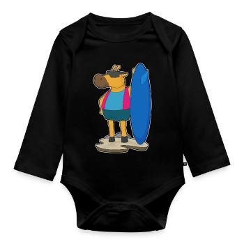 Giraffe Surfing Surfboard Summer - Organic Longsleeve Baby Bodysuit - black - Front