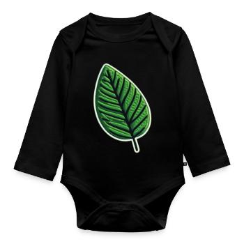 Grünes Blatt Patch - Baby Bio-Langarm-Body - Schwarz - Vorne