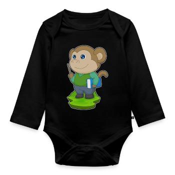 Monkey Teacher Book School - Organic Longsleeve Baby Bodysuit - black - Front