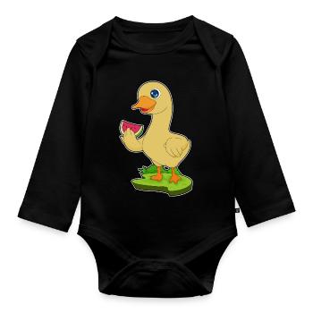 Canard Pastèque - Body Bébé bio manches longues - noir - Devant