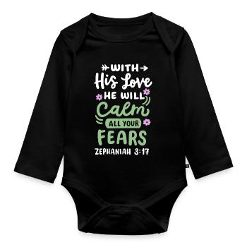 Christlicher Bibelvers - Baby Bio-Langarm-Body - Schwarz - Vorne