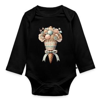 An ice cream cone filled with sweet delicacies - Organic Longsleeve Baby Bodysuit - black - Front