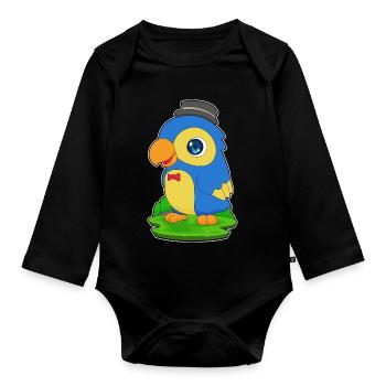 Papagei Gentleman Fliege - Baby Bio-Langarm-Body - Schwarz - Vorne