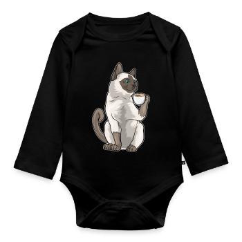 Tasse à café chat siamois - Body Bébé bio manches longues - noir - Devant