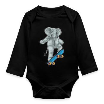 Elephant Skater Skateboard - Organic Longsleeve Baby Bodysuit - black - Front