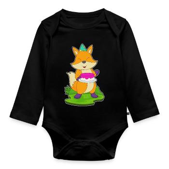 Fox Birthday Cake - Organic Longsleeve Baby Bodysuit - black - Front