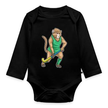 Affe Feldhockey Hockeyschläger - Baby Bio-Langarm-Body - Schwarz - Vorne