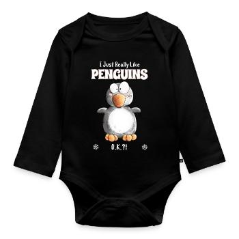 J’aime vraiment les pingouins Penguin Spruch - Body Bébé bio manches longues - noir - Devant