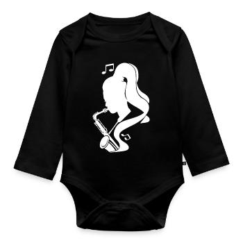 Saxophonist Sketch - Organic Longsleeve Baby Bodysuit - black - Front