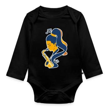 Saxophonspielerin Comic Look - Baby Bio-Langarm-Body - Schwarz - Vorne