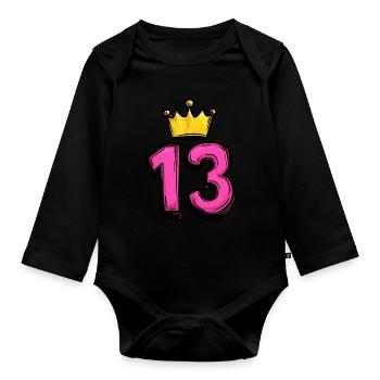 Couronne de maillot à 13 chiffres - Body Bébé bio manches longues - noir - Devant