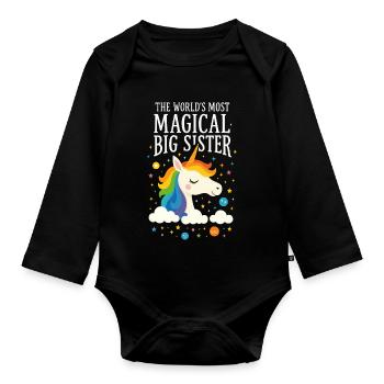 Unicorn Magic Big Sister sister - Organic Longsleeve Baby Bodysuit - black - Front