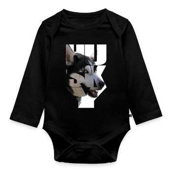 Motif husky vivant avec tête et texte - Body Bébé bio manches longues - noir - Devant