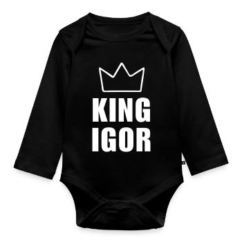 Nom d'Igor avec la lettre I - T-shirt King Crown - Body Bébé bio manches longues - noir - Devant