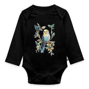 Perruche ondulée - Body Bébé bio manches longues - noir - Devant