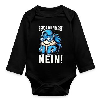 Before you ask No Hedgehog Bad mood - Organic Longsleeve Baby Bodysuit - black - Front