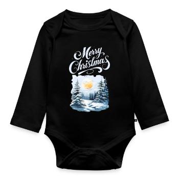 Frohe Weihnachten Waldlandschaft - Baby Bio-Langarm-Body - Schwarz - Vorne