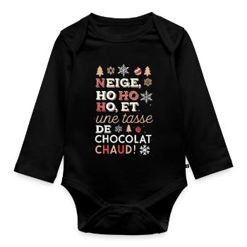 Neige Ho Ho Ho et Chocolat Chaud - Body Bébé bio manches longues - noir - Devant