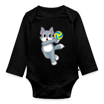 Chat Joueur de Volley-ball Volley-ball Sport - Body Bébé bio manches longues - noir - Devant
