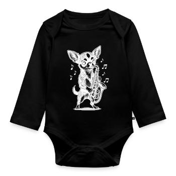 Conception de saxophone Chihuahua - Body Bébé bio manches longues - noir - Devant