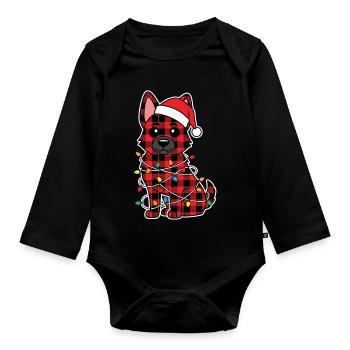 Chien Berger Allemand Noël Plaid Rouge - Body Bébé bio manches longues - noir - Devant